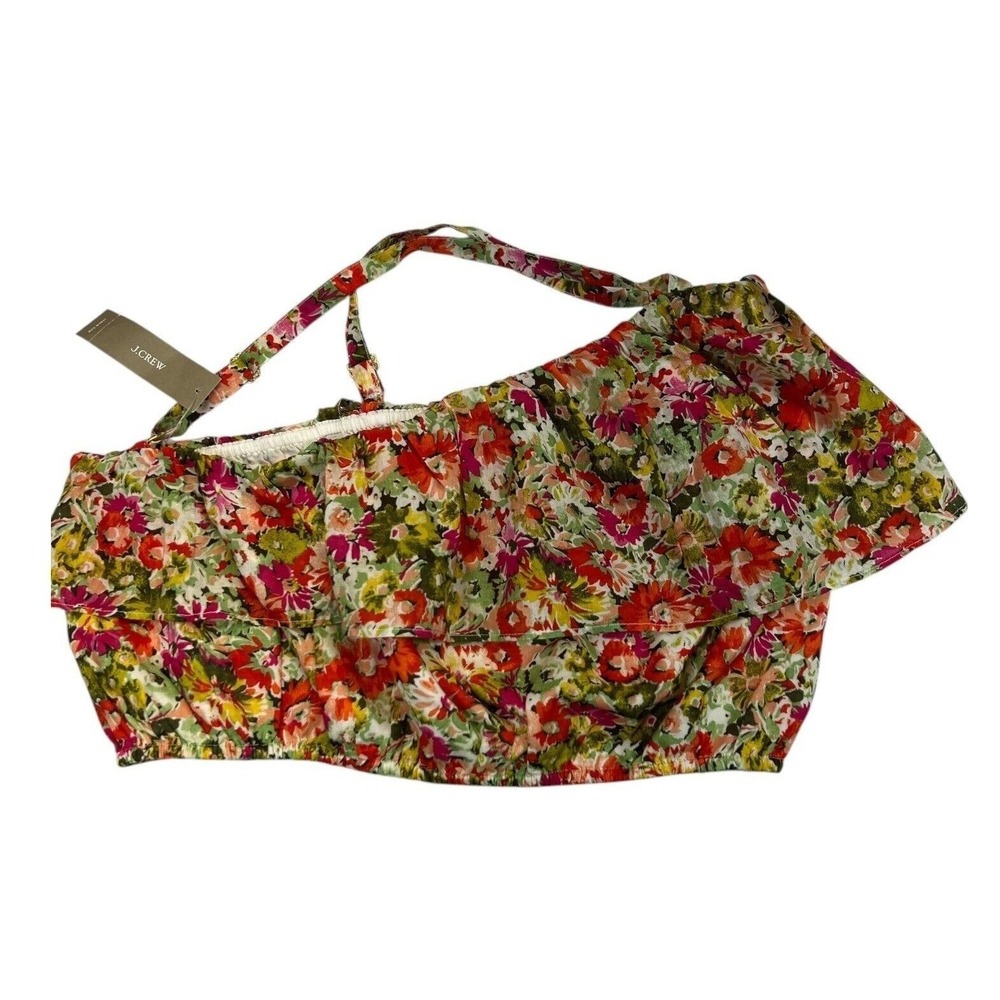 J.Crew Ruffle Crop Top Women's Small Floral Cotton NWT Adjustable Straps Cropped